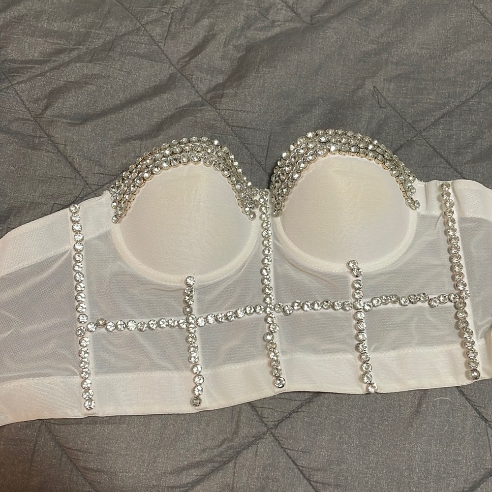 white sparkly corset top